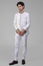 Burnished Lilac-Gold Zardozi Hand Embroidered Silk Bandhgala Jacket Set
