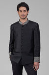 Charcoal Grey Zardozi Hand Embroidered Silk Bandhgala Jacket