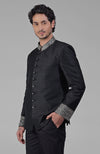 Charcoal Grey Zardozi Hand Embroidered Silk Bandhgala Jacket