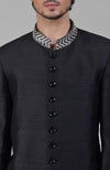 Charcoal Grey Zardozi Hand Embroidered Silk Bandhgala Jacket