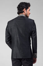 Charcoal Grey Zardozi Hand Embroidered Silk Bandhgala Jacket