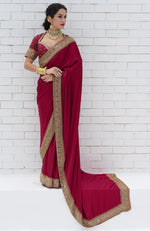 Blood Red- Gold Zardozi Hand Embroidered Pure Silk Saree