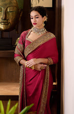 Blood Red- Gold Zardozi Hand Embroidered Pure Silk Saree