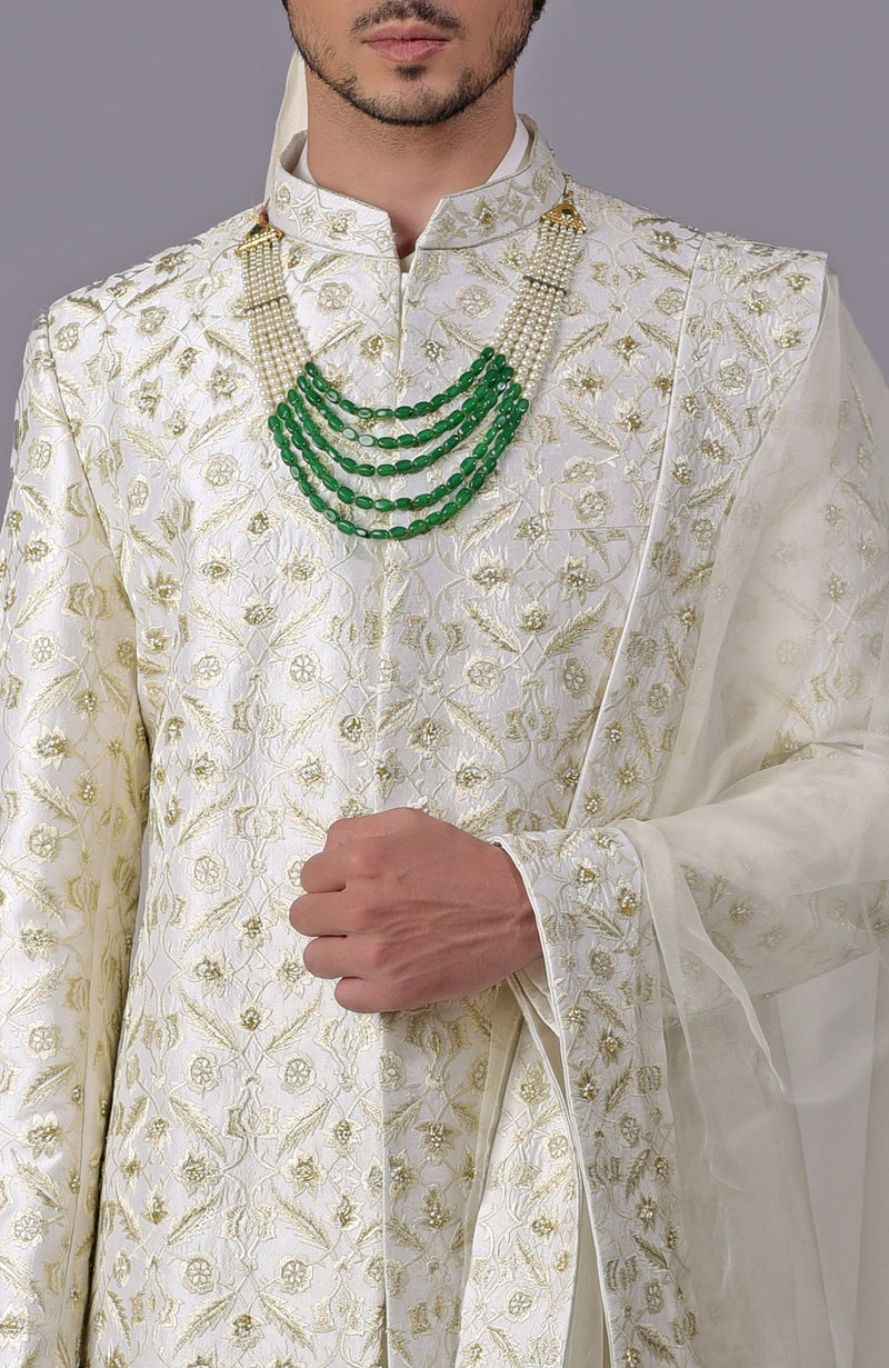 To Be In Love Ivory Gold Embroidered Sherwani Set