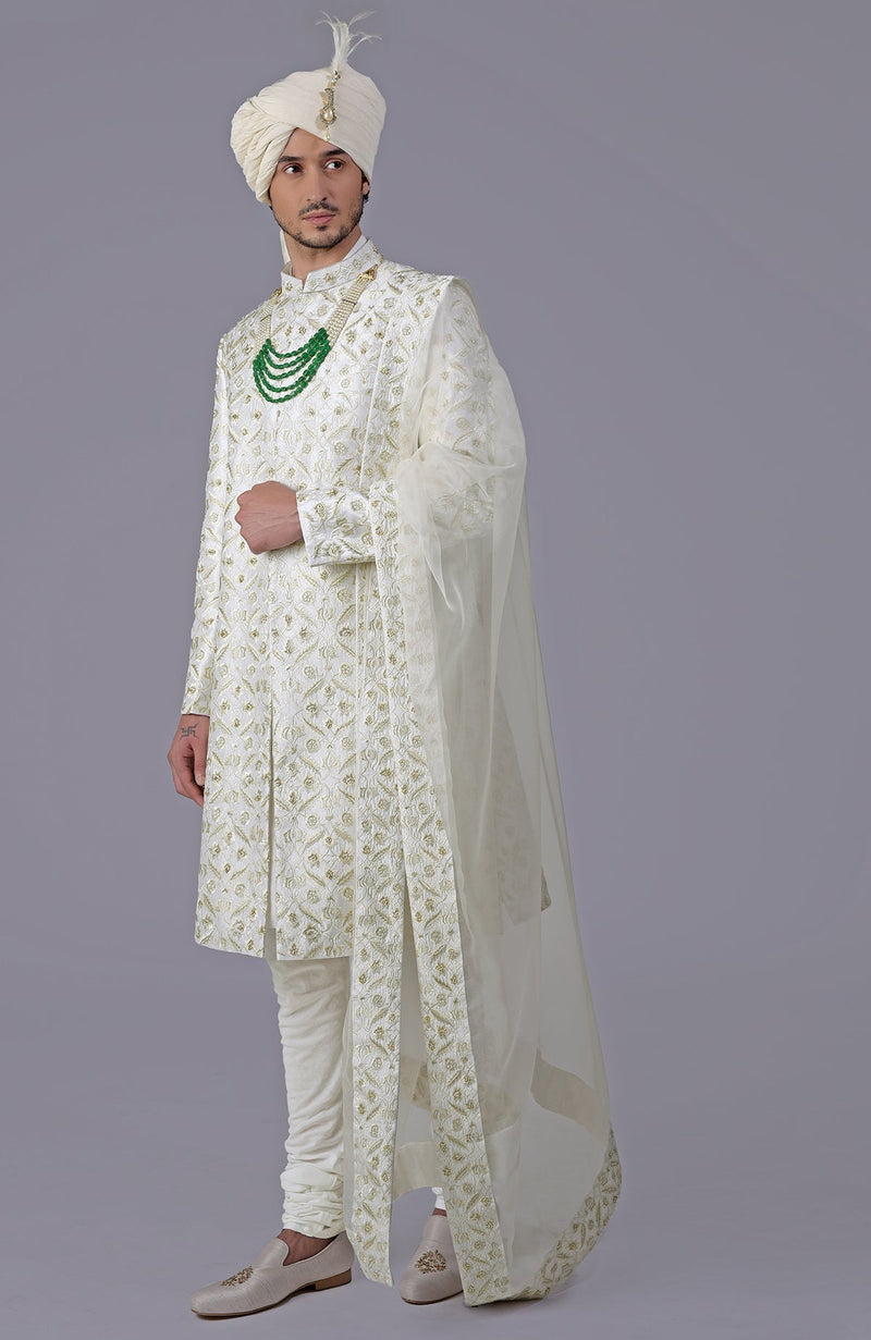 To Be In Love Ivory Gold Embroidered Sherwani Set