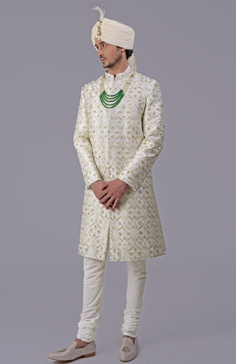 To Be In Love Ivory Gold Embroidered Sherwani Set