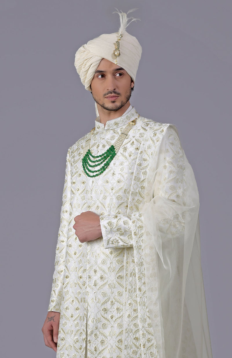 To Be In Love Ivory Gold Embroidered Sherwani Set