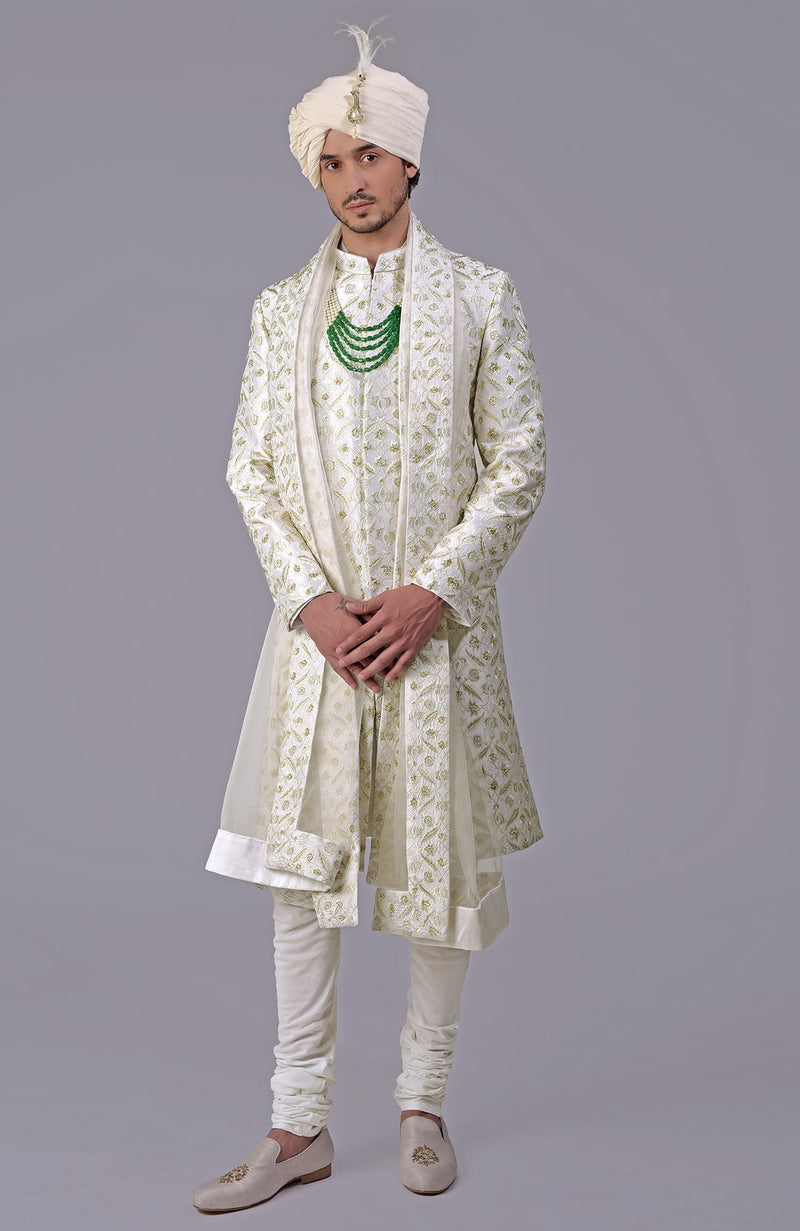 To Be In Love Ivory Gold Embroidered Sherwani Set
