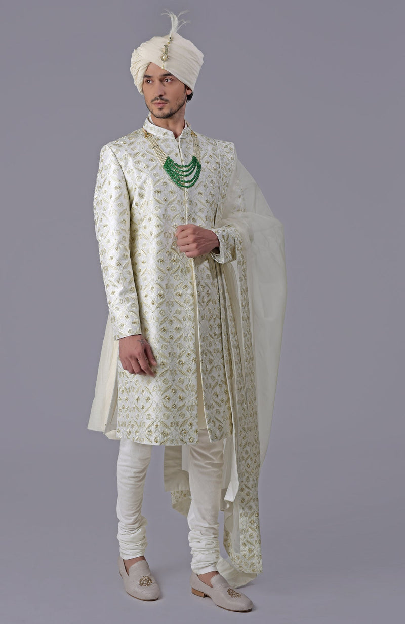To Be In Love Ivory Gold Embroidered Sherwani Set