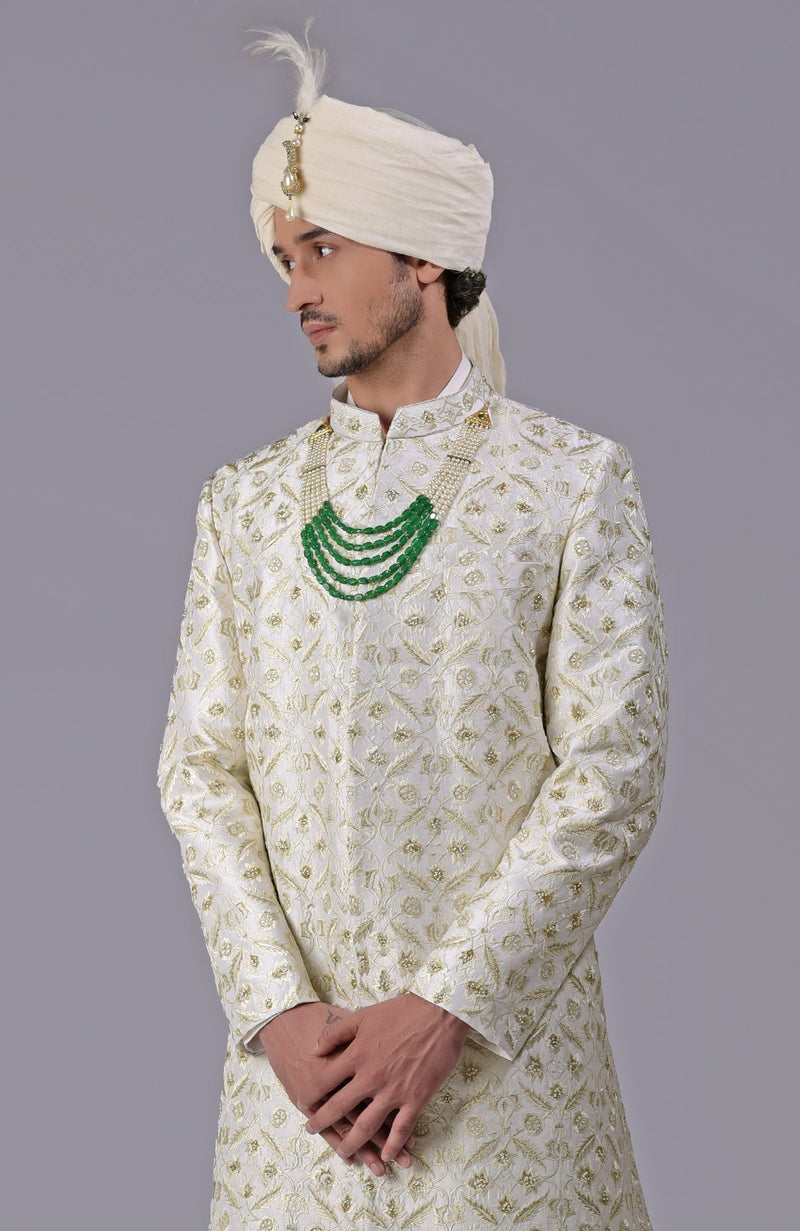 To Be In Love Ivory Gold Embroidered Sherwani Set