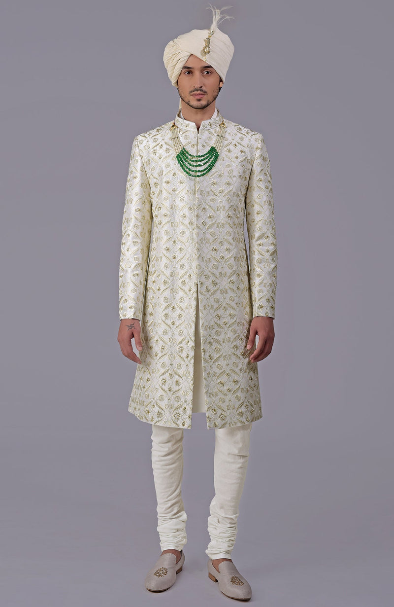 To Be In Love Ivory Gold Embroidered Sherwani Set