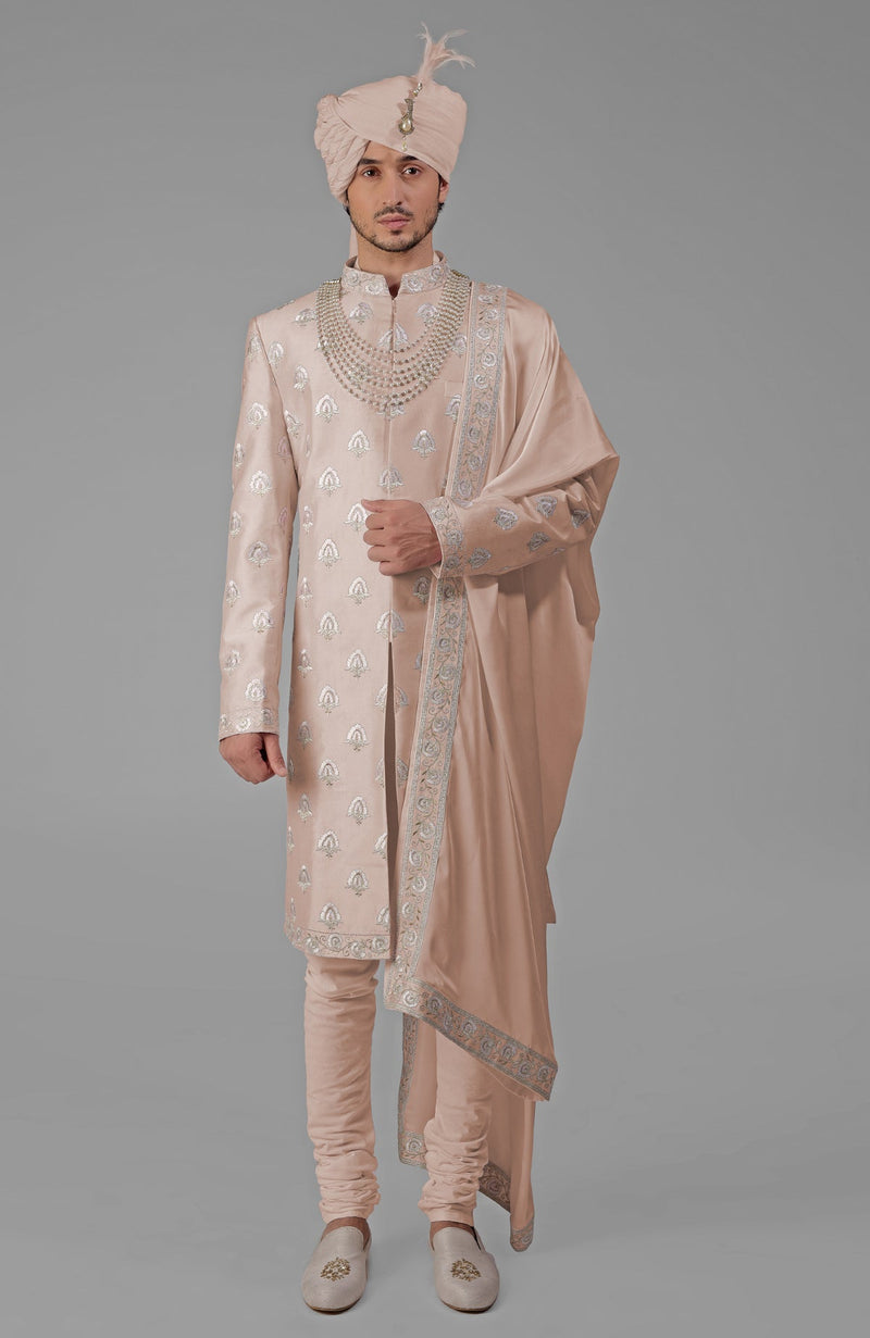 Yours Dusty Blue Embroidered Sherwani Set