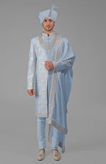 Yours Dusty Blue Embroidered Sherwani Set