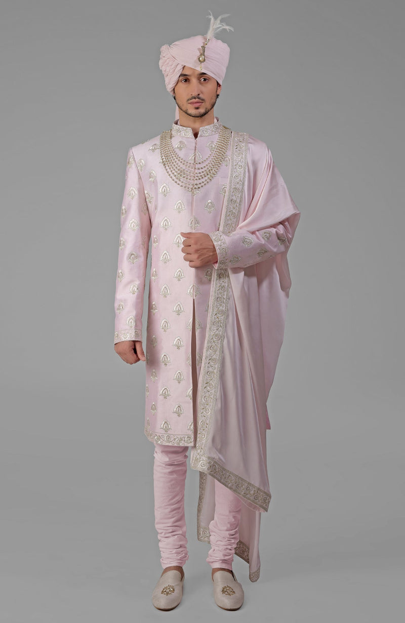 Yours Dusty Blue Embroidered Sherwani Set