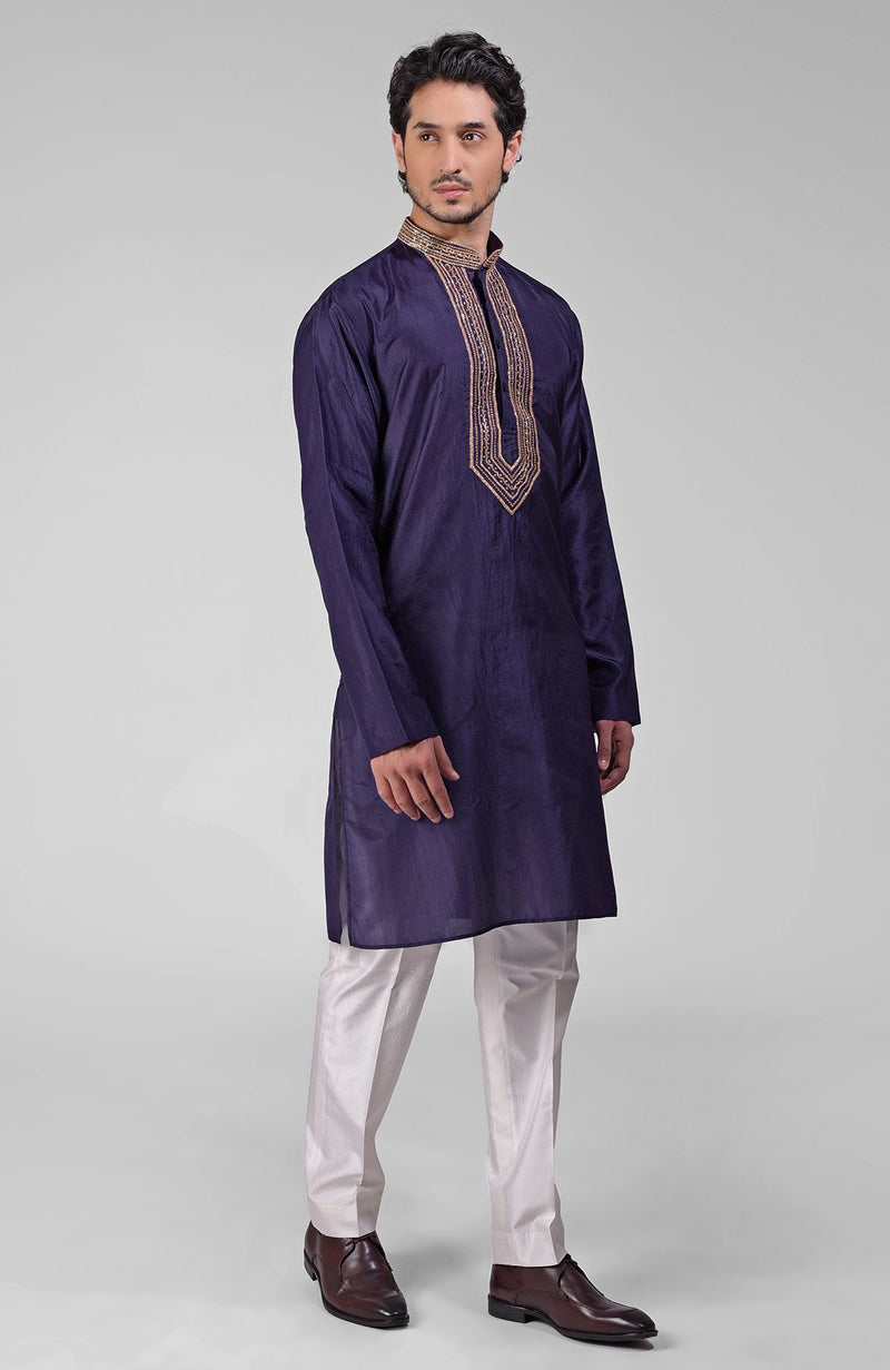 Blue Zardozi Hand Embroidered Pure Silk Kurta Set