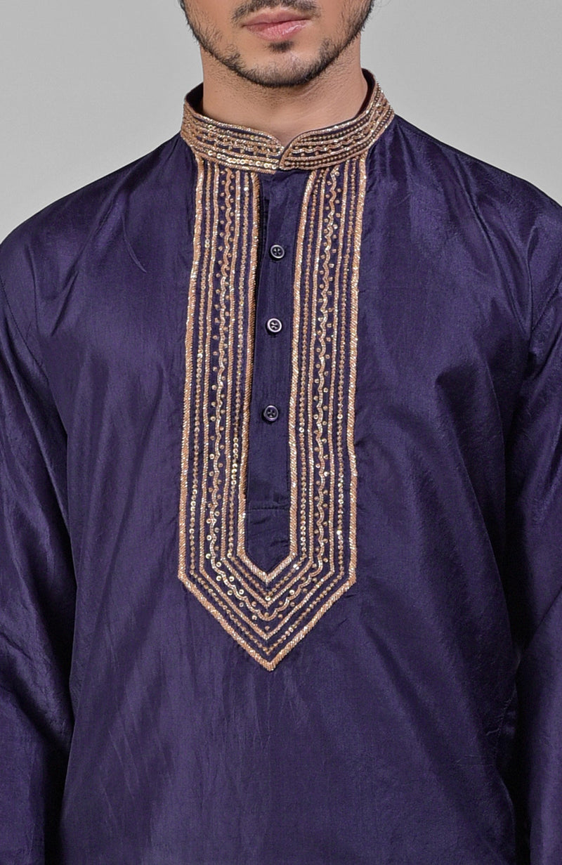 Blue Zardozi Hand Embroidered Pure Silk Kurta Set