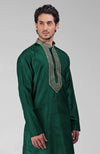 Dark Emerald Zardozi Hand Embroidered Pure Silk Kurta