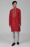 Red Zardozi Hand Embroidered Pure Silk Kurta Set