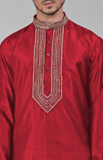 Red Zardozi Hand Embroidered Pure Silk Kurta Set