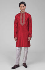 Red Zardozi Hand Embroidered Pure Silk Kurta Set