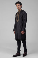 Black Zardozi Hand Embroidered Pure Silk Kurta Set