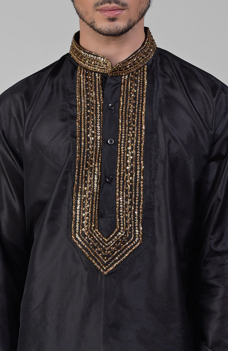 Black Zardozi Hand Embroidered Pure Silk Kurta Set