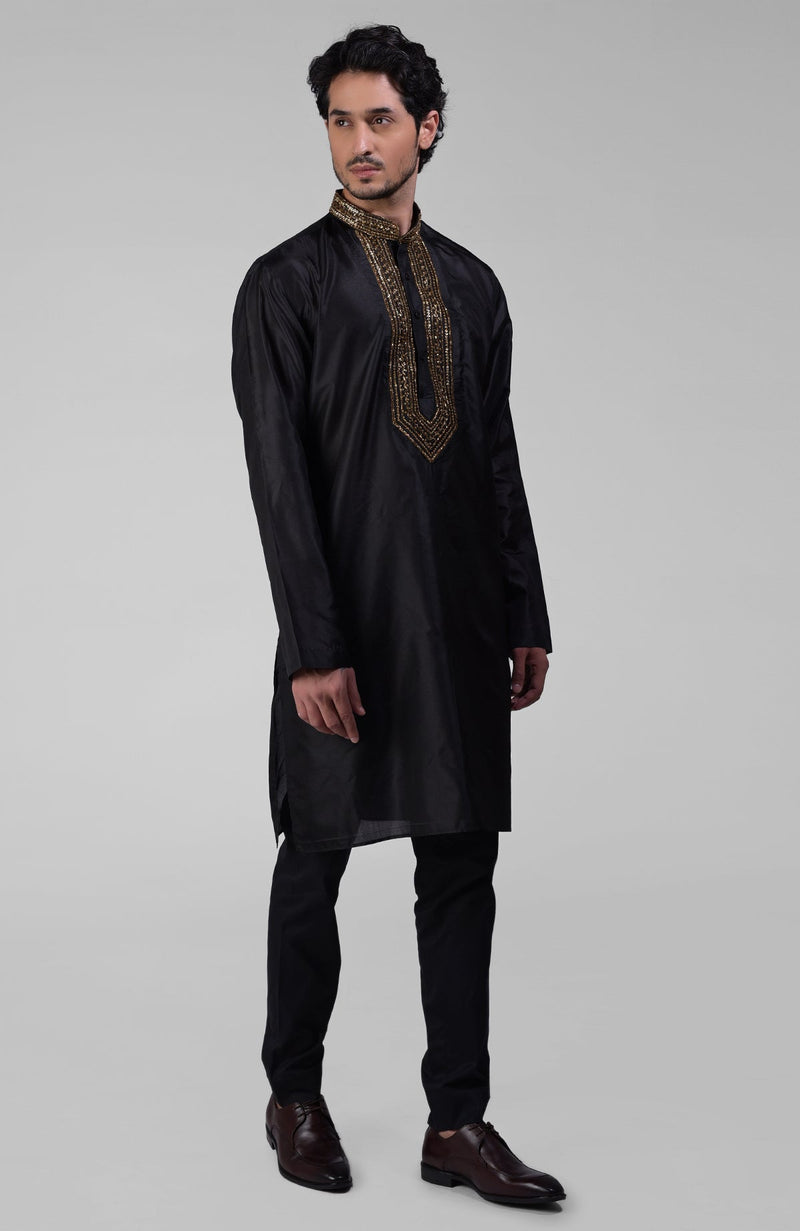 Black Zardozi Hand Embroidered Pure Silk Kurta Set