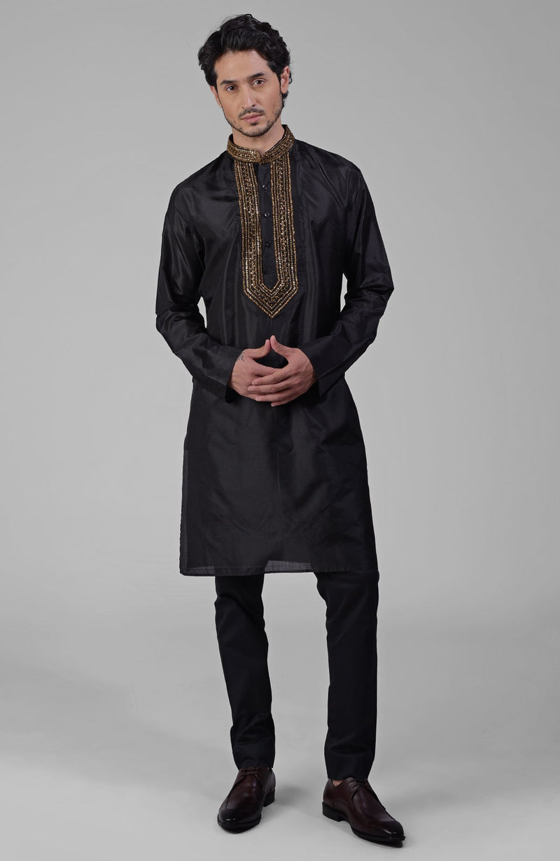 Black Zardozi Hand Embroidered Pure Silk Kurta Set