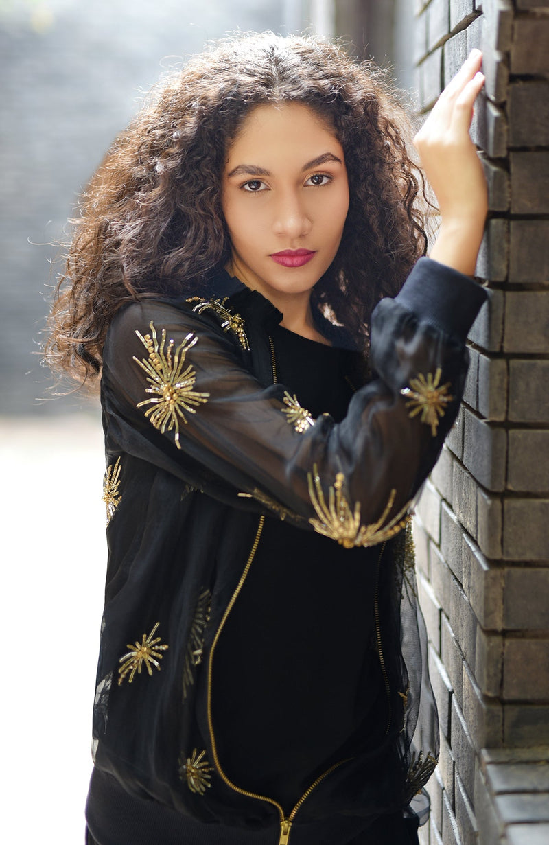 Black Starburst Hand-Embroidered Jacket Talking Threads