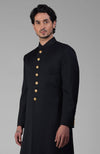 Timeless Black Pure Silk Sherwani Set With Gold Plated Buttons