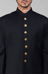 Timeless Black Pure Silk Sherwani Set With Gold Plated Buttons