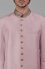 Burnished Lilac Zardozi Hand Embroidered Silk Bandhgala Jacket Set