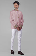 Navy Blue Zardozi Hand Embroidered Silk Bandhgala Jacket Set