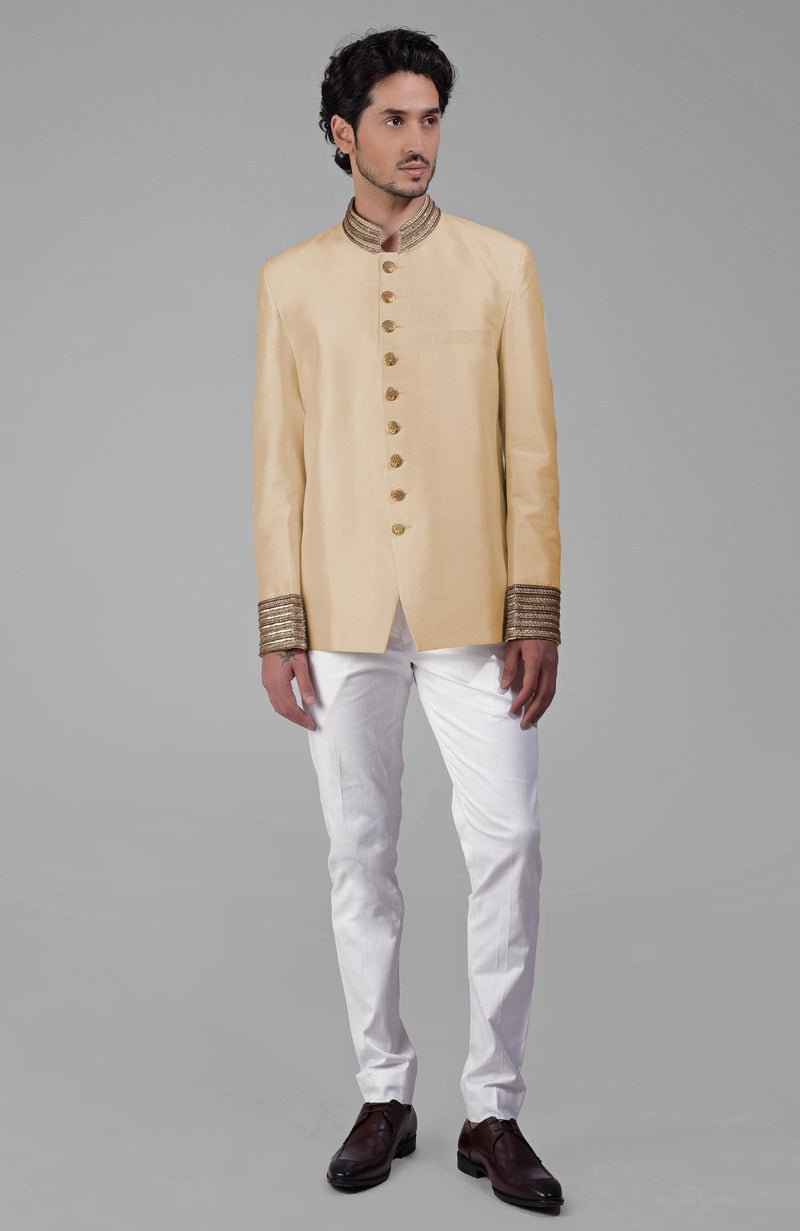 Black Zardozi Hand Embroidered Silk Bandhgala Jacket Set