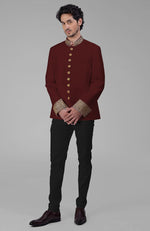 Black Zardozi Hand Embroidered Silk Bandhgala Jacket Set