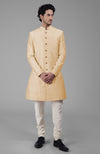 Light Gold Pure Silk Sherwani Set With Gold Buttons