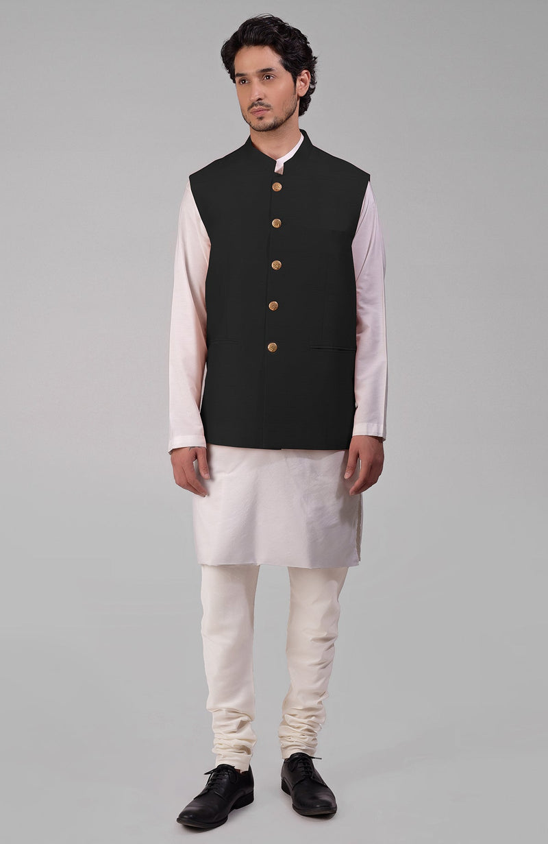 Dusty Blue Pure Raw Silk Waistcoat Bandi Jacket