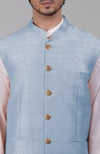Dusty Blue Pure Raw Silk Waistcoat Bandi Jacket