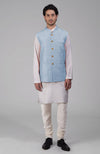 Dusty Blue Pure Raw Silk Waistcoat Bandi Jacket