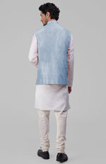 Dusty Blue Pure Raw Silk Waistcoat Bandi Jacket