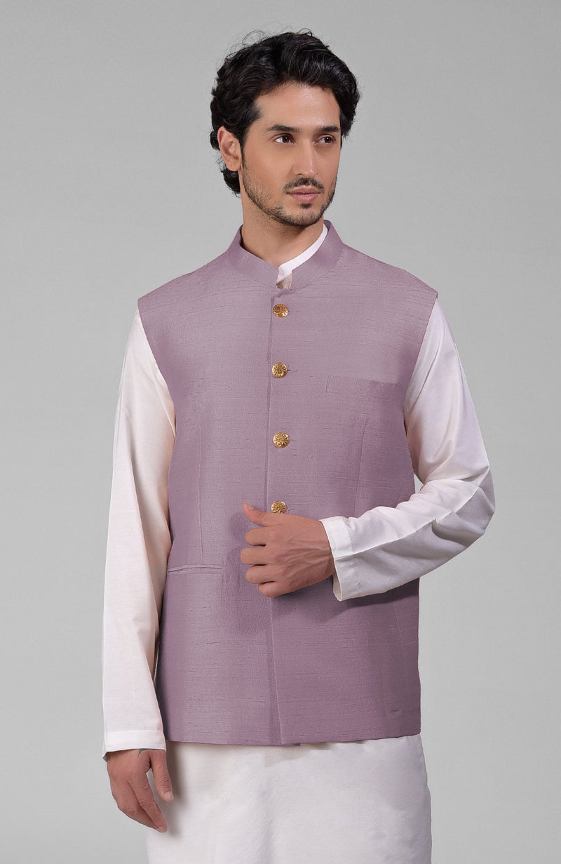Elderberry Pure Raw Silk Waistcoat Bandi Jacket