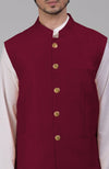 Red Pure Raw Silk Waistcoat Bandi Jacket