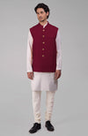 Red Pure Raw Silk Waistcoat Bandi Jacket