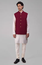 Red Pure Raw Silk Waistcoat Bandi Jacket