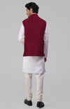 Red Pure Raw Silk Waistcoat Bandi Jacket