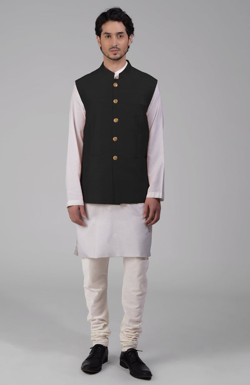 Timeless Black Pure Raw Silk Waistcoat Bandi Jacket