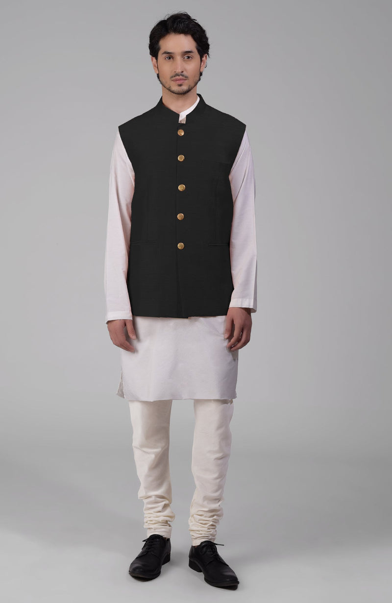 Timeless Black Pure Raw Silk Waistcoat Bandi Jacket