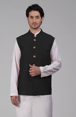 Timeless Black Pure Raw Silk Waistcoat Bandi Jacket