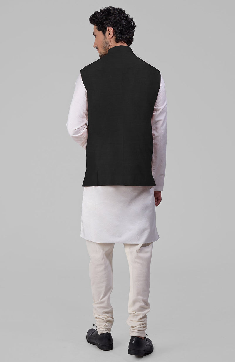 Timeless Black Pure Raw Silk Waistcoat Bandi Jacket