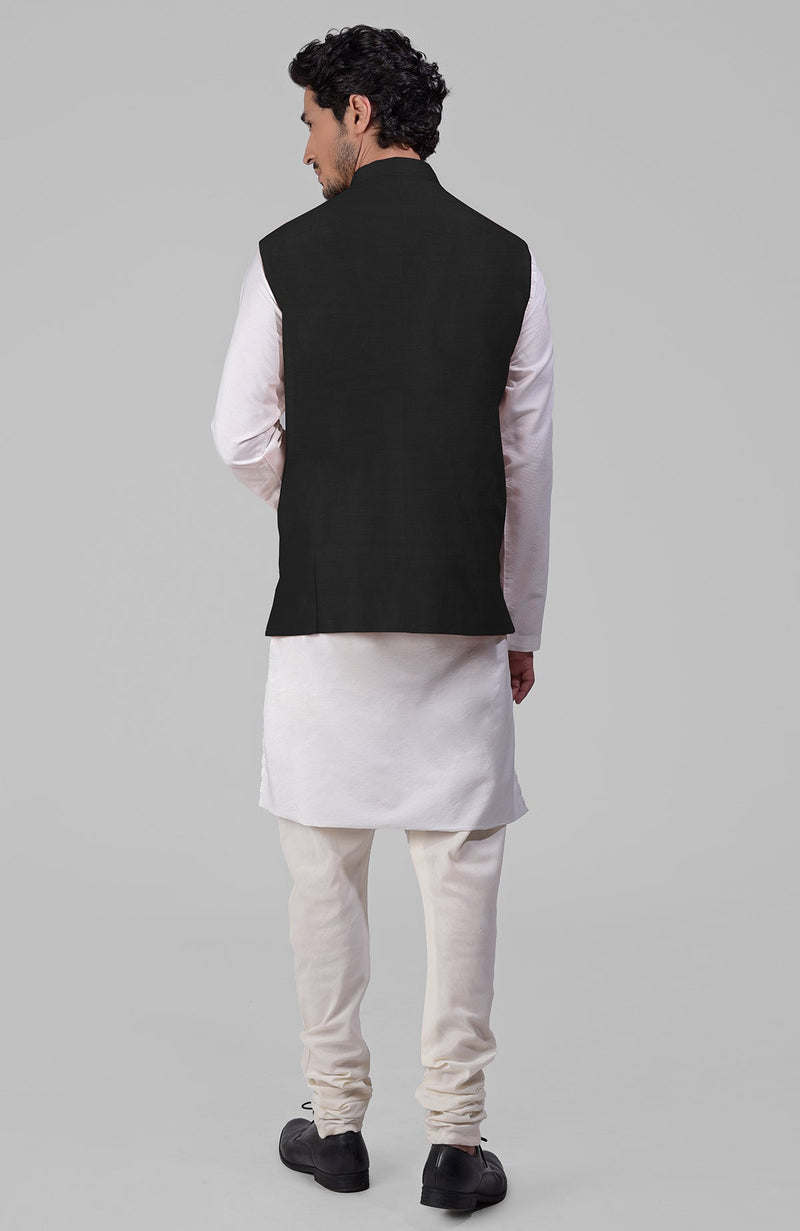 Timeless Black Pure Raw Silk Waistcoat Bandi Jacket